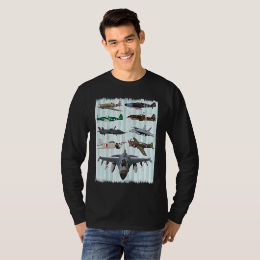 WW2 Planes Warbirds P51 Mustang Spitfire Messersch T-shirt (Voorkant volledig)