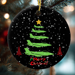 WW2 vliegtuig, kerstboom, sneeuwvlokken, grillig Keramisch Ornament