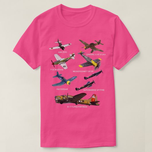 WW2 Vliegtuigen P51 Mustang Spitfire Messersch T-shirt (Design voorkant)
