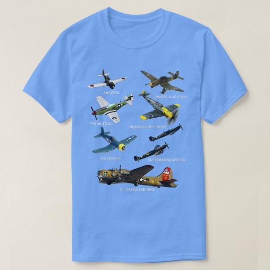 WW2 Vliegtuigen P51 Mustang Spitfire Messersch T-shirt (Design voorkant)
