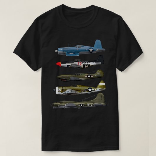 WW2 Warplane B17 P51 Mustang F4U Corsair P40 Warha T-shirt (Design voorkant)