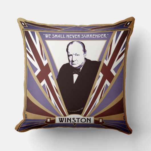 WW2 Winston Churchill Art Deco-stijl Unieschandje Kussen (Voorkant)