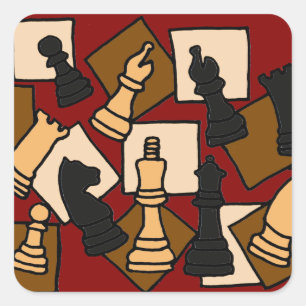 WW — Chess Game Pieces Art Vierkante Sticker