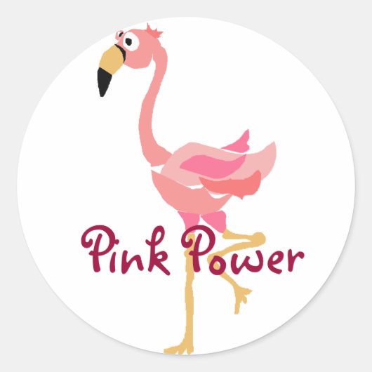 WW- Funny Flamingo Primitieve Art Cartoon Ronde Sticker (Voorkant)