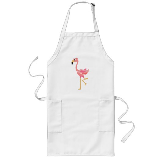 WW- Funny Flamingo Primitive Art Cartoon Lang Schort (Voorkant)