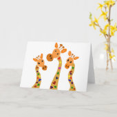 WW - Giraffe en harten Primitieve kunst Cartoon Kaart (Gele Bloem)