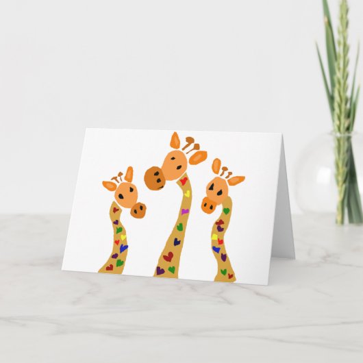 WW - Giraffe en harten Primitieve kunst Cartoon Kaart (Voorkant)