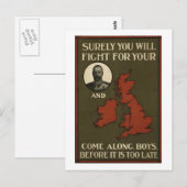 WWI Aanwerving Poster Briefkaart (Voorkant / Achterkant)
