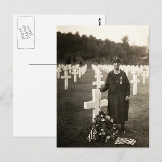 WWI American Moeder bij haar zonengraf in Frankrij Briefkaart (Voorkant / Achterkant)