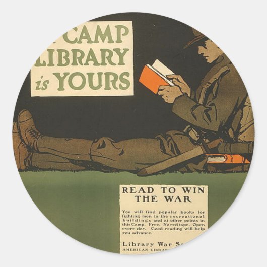 WWI Camp Library Ronde Sticker (Voorkant)