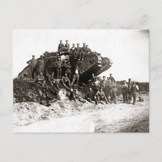 WWI Duitse soldaten, Engelse tank Briefkaart (Voorkant)