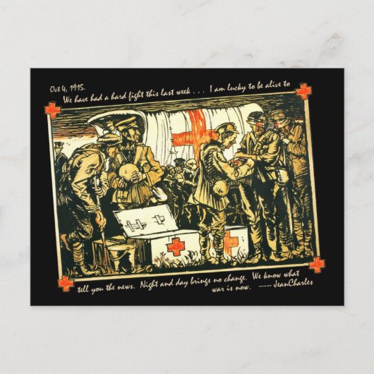 WWI Gewonnen soldaten bij het Rode Kruistransport Briefkaart (Voorkant)