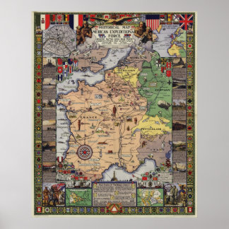 WWI-kaart van de American Expeditionary Force (193 Poster