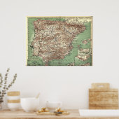 WWI-kaart van Spanje en Portugal Poster (Keuken)