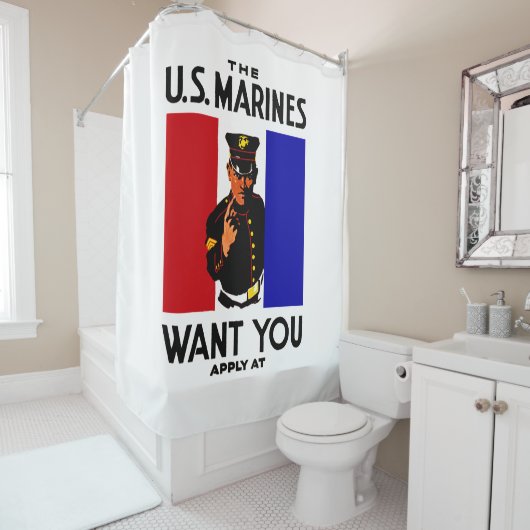  WWI Marine Recruitment Poster Douchegordijn (In situ)