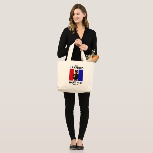 WWI Marine Recruitment Poster Grote Tote Bag (Voorkant (model))