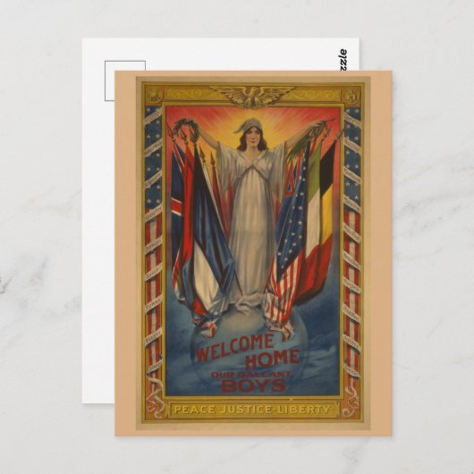  WWI Peace Justice Liberty Briefkaart (Voorkant / Achterkant)