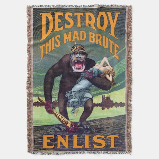 WWI-Poster - Vernietig deze mad Brute Deken (Voorkant Verticaal)