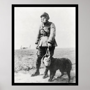 WWI Sergeant en zijn Dog Wearing Gas Maskers 1915 Poster