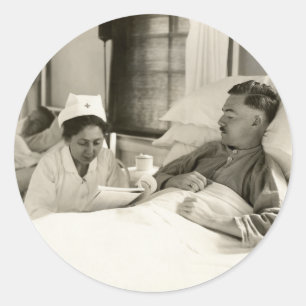 WWI Verpleegkundige en Soldaat Ronde Sticker