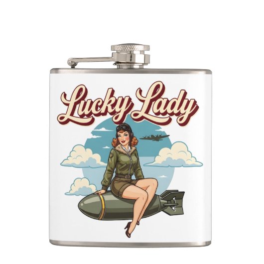WWII-bommenwerper "Lucky Lady" neus kunst Heupfles (Voorkant)