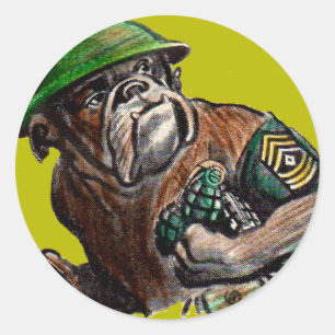 WWII Buldog dog soldaat Sgt. Rover Ronde Sticker