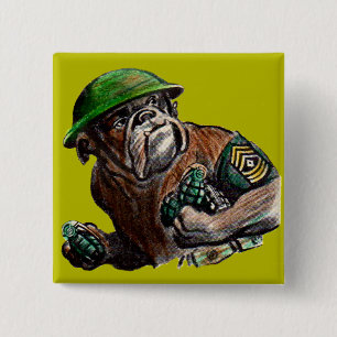 WWII Buldog dog soldaat Sgt. Rover Vierkante Button 5,1 Cm