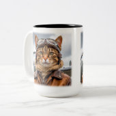 WWII Cat Fighter Pilot Tweekleurige Koffiemok (Voorkant links)