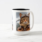 WWII Cat Fighter Pilot Tweekleurige Koffiemok (Voorkant rechts)