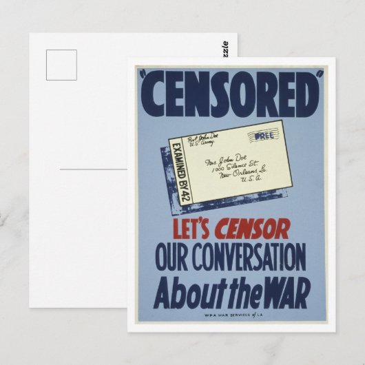 WWII Censuur Poster Briefkaart (Voorkant / Achterkant)