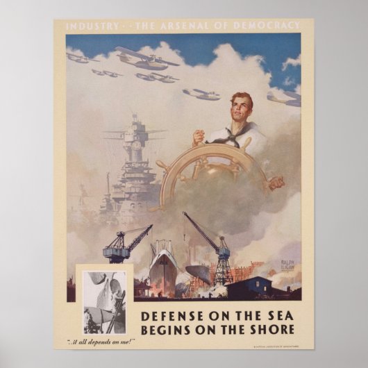 WWII Defensie op het Zee begint op de kust Poster (Voorkant)