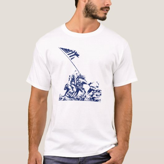 WWII Iwo Jima vlag Raising, blauw T-shirt (Voorkant)