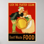 WWII Lick the Platter Clean-Don't Waste Food Poster (Voorkant)