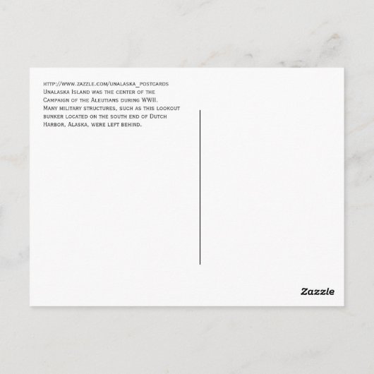 WWII Lookout Bunker op Unalaska Island Briefkaart (Achterkant)