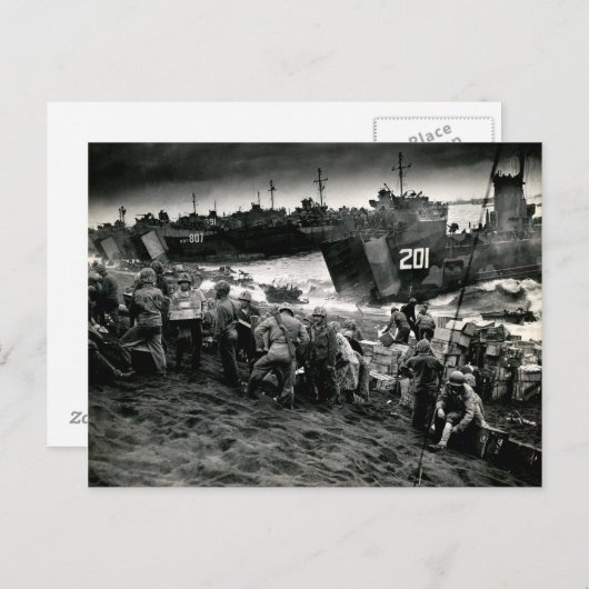 WWII Marines offload Supplies op Iwo Jima Briefkaart (Voorkant / Achterkant)