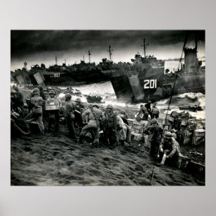 WWII Marines offload Supplies op Iwo Jima Poster