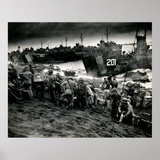 WWII Marines offload Supplies op Iwo Jima Poster (Voorkant)