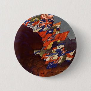 WWII Oude Poster Knop Ronde Button 5,7 Cm