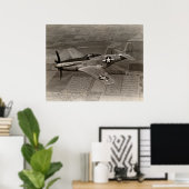 WWII P-51 Mustang in vlucht Poster (Thuiskantoor)