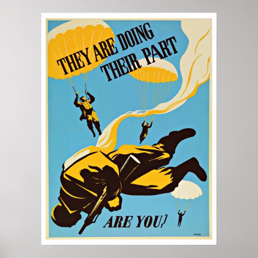 WWII Paratroop Parachute - patriottisme Poster (Voorkant)