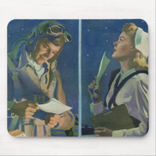 WWII-piloot en verpleegster lange afstandsromance Muismat