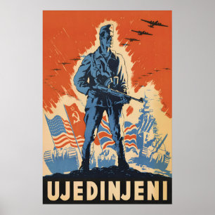 WWII-poster SFR Joegoslavië Partizanen verenigen! Poster