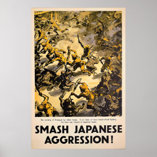 WWII Propagandaposter Versla de Japanse agressie Poster
