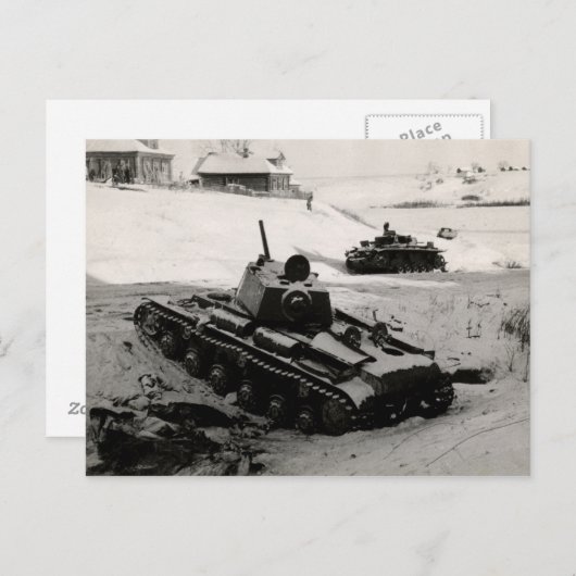 WWII Russische en Duitse tanks Briefkaart (Voorkant / Achterkant)
