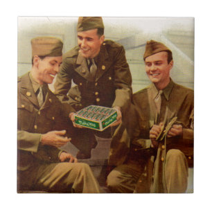 WWII-soldeer van 1940 met snoep van thuis Tegeltje