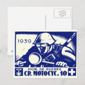 WWII Swiss Motorcycle Company, blauw Briefkaart (Voorkant / Achterkant)