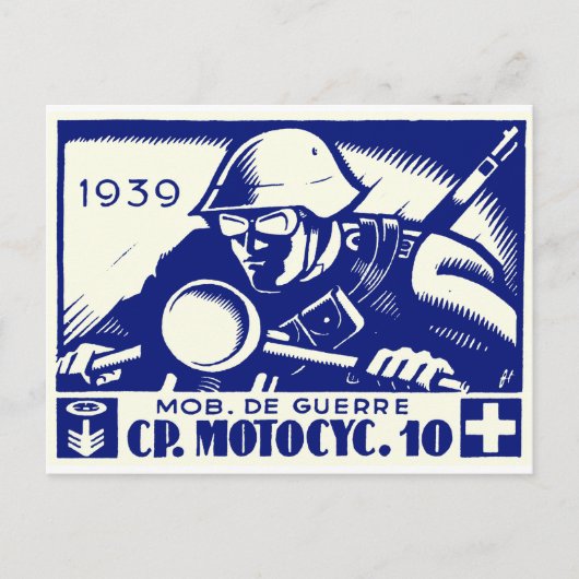 WWII Swiss Motorcycle Company, blauw Briefkaart (Voorkant)