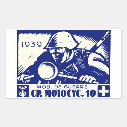 WWII Swiss Motorcycle Company, blauw Rechthoekige Sticker (Voorkant)