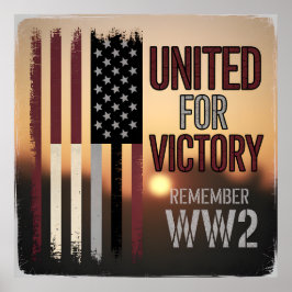 WWII United Victory Flag Memorial Veterans Tribute Poster