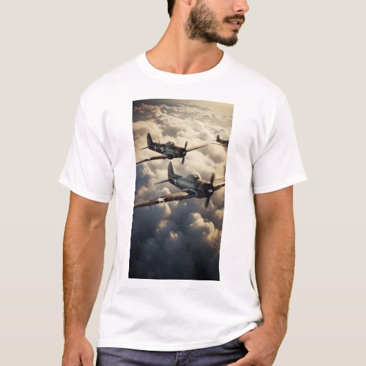 WWII US Vliegtuigen in Sky T-Shirt (Voorkant)